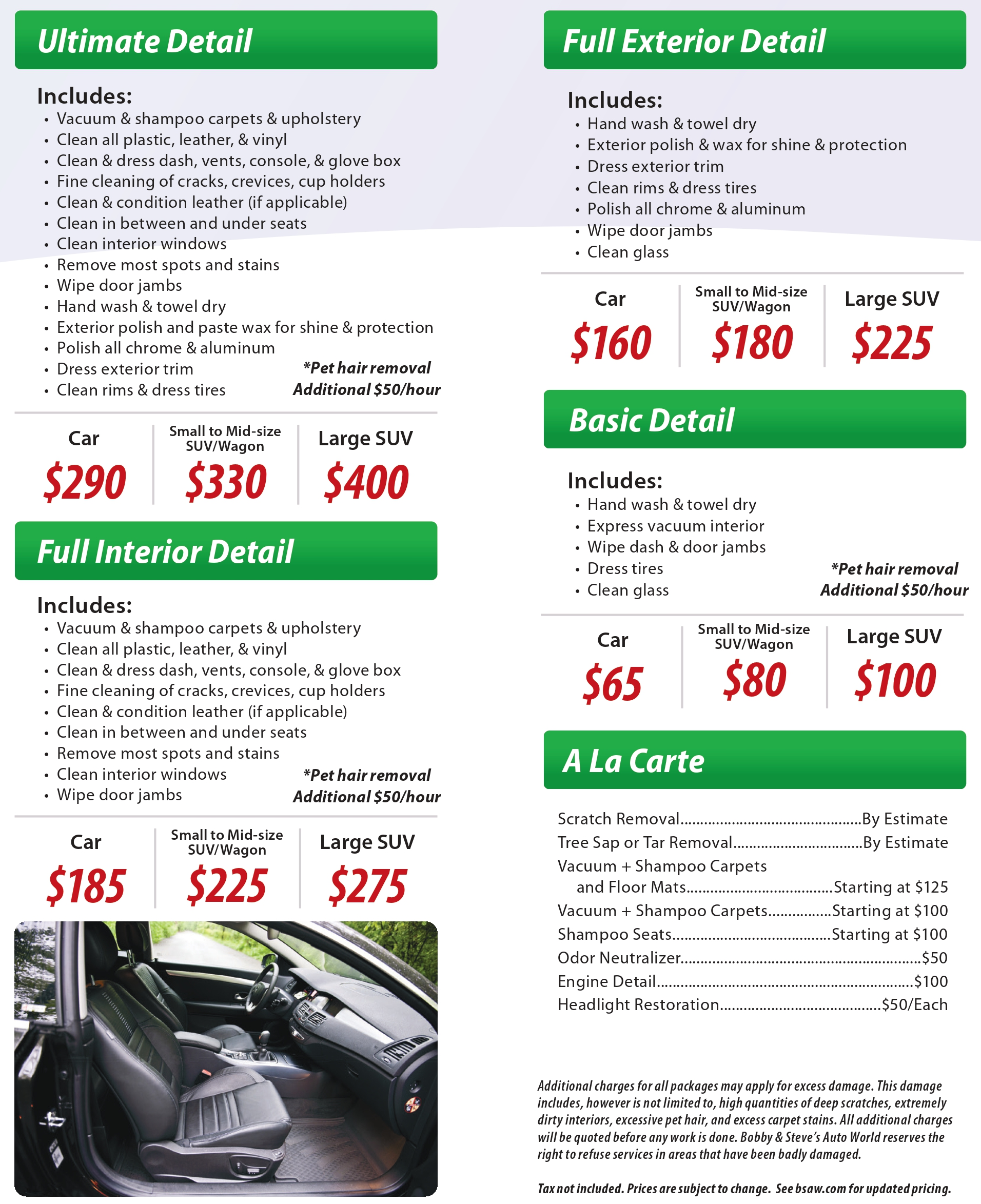 Auto Detailing Prices